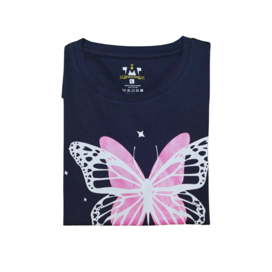 Womens Premium Full Sleeve T-Shirt-Butterfly Navy