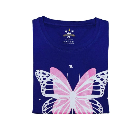 Womens Premium Full Sleeve T-Shirt-Butterfly Blue