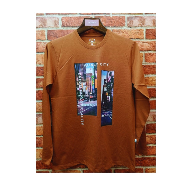 Mens Premium Long Sleeve T-Shirt-Vainly City Orange