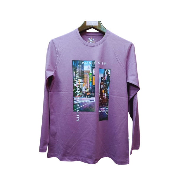 Mens Premium Long Sleeve T-Shirt-Vainly City Lavender