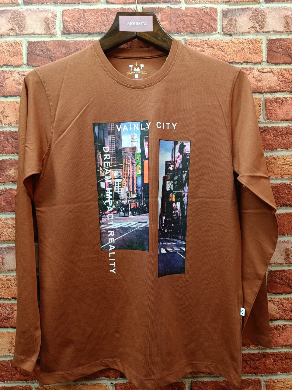 Mens Premium Long Sleeve T-Shirt-Vainly City Orange